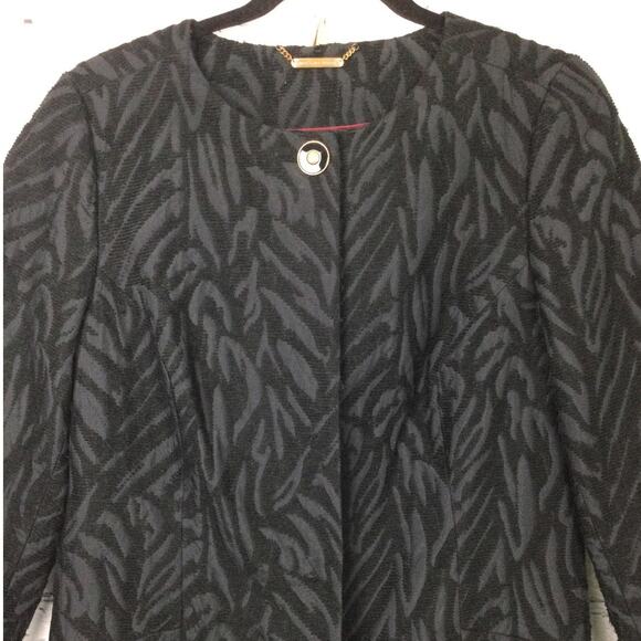 Dana Buchman Embroidered Zebra-like Print Mob Wife Black Lightweight 3/4 Coat M - Picture 2 of 13
